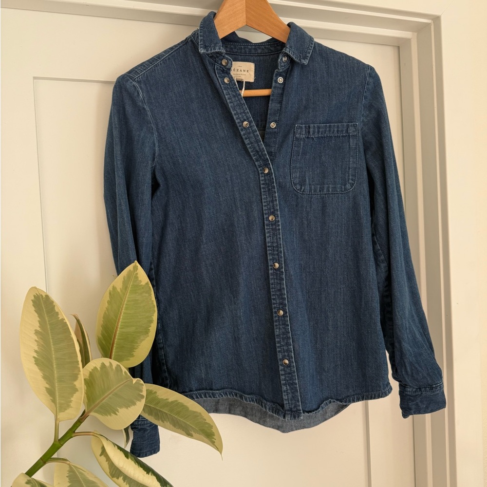 Sézane Snap Button Up - Chambray 32 / US 2